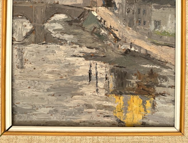 Tableau Huile Sur Carton 1954 Pont St Étienne Limoges Signée Paysage Vintage
