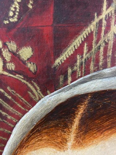 Tableau huile sur panneau portrait de la Sainte Vierge en prière