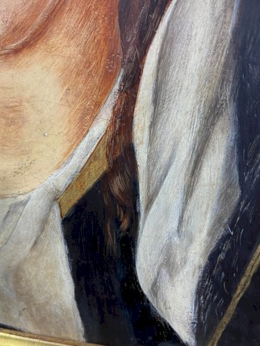 Tableau huile sur panneau portrait de la Sainte Vierge en prière