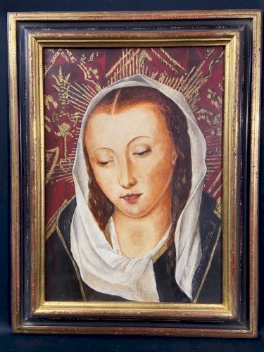 Tableau huile sur panneau portrait de la Sainte Vierge en prière