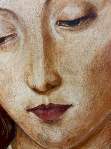 Tableau huile sur panneau portrait de la Sainte Vierge en prière