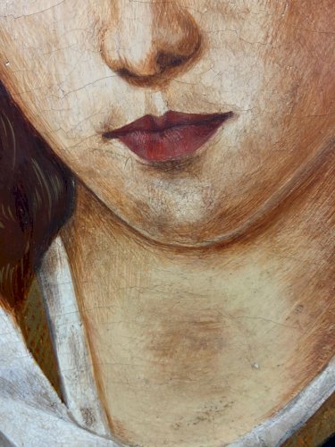 Tableau huile sur panneau portrait de la Sainte Vierge en prière