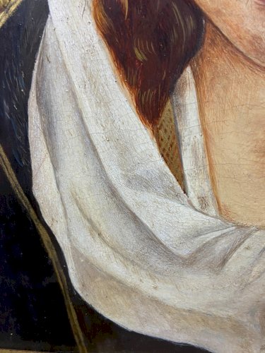 Tableau huile sur panneau portrait de la Sainte Vierge en prière