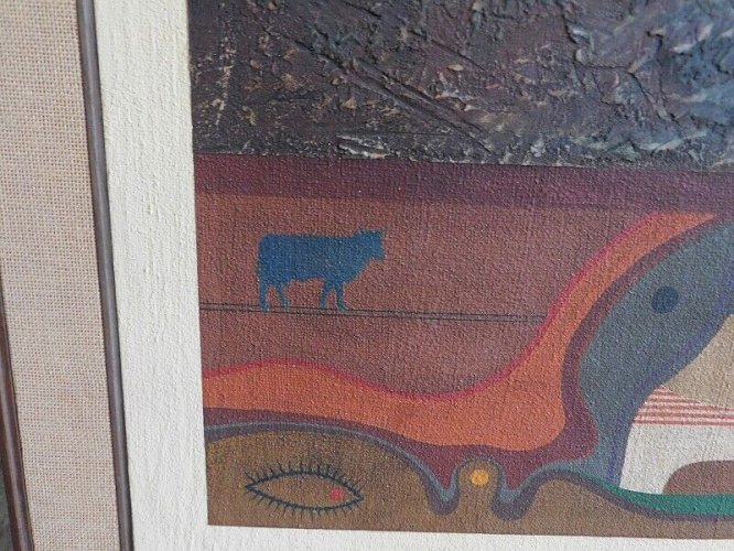 TABLEAU HUILE SUR PANNEAU TORO SIGNE