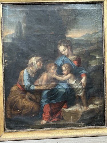 TABLEAU HUILE SUR TOILE 18ème Vierge à l’enfant et au petit Saint-Jean-Baptiste