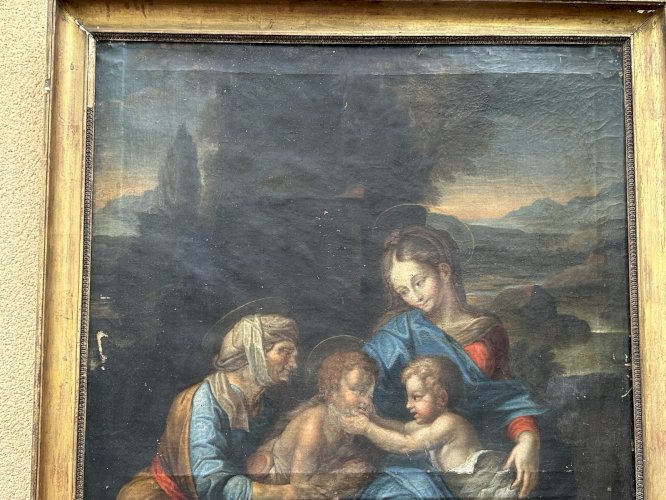 TABLEAU HUILE SUR TOILE 18ème Vierge à l’enfant et au petit Saint-Jean-Baptiste