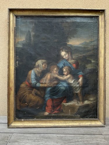 TABLEAU HUILE SUR TOILE 18ème Vierge à l’enfant et au petit Saint-Jean-Baptiste