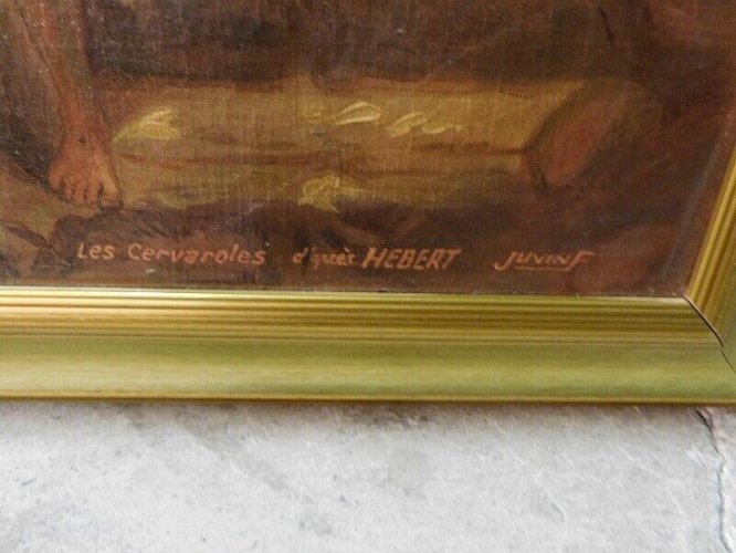 TABLEAU  HUILE SUR TOILE LES CERVAROLES D'APRES HERBERT JUVINF
