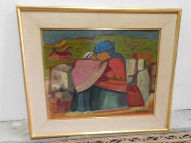 TABLEAU HUILE SUR TOILE SIGNE BERDIA MATERNIDAD COLLA