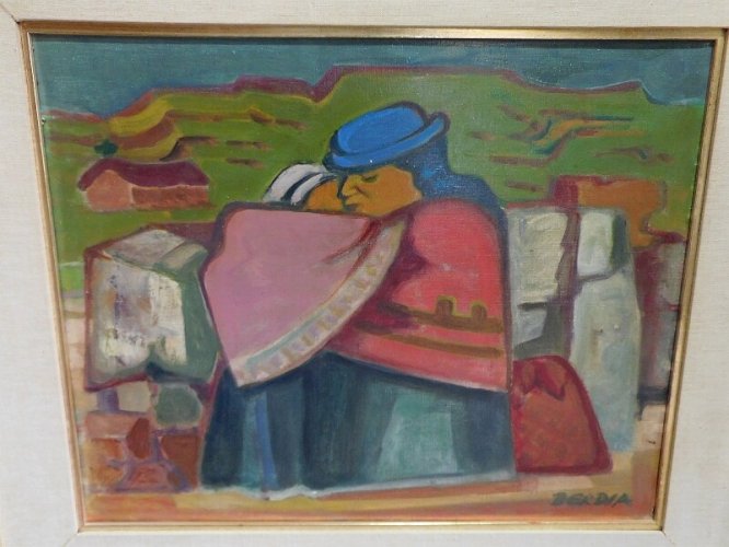 TABLEAU HUILE SUR TOILE SIGNE BERDIA MATERNIDAD COLLA