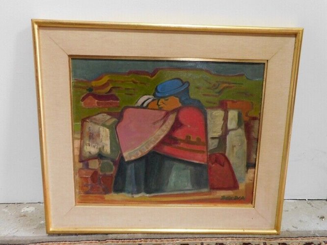 TABLEAU HUILE SUR TOILE SIGNE BERDIA MATERNIDAD COLLA