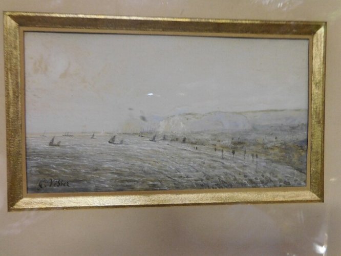 TABLEAU MARINE SIGNE G VISSER AQUARELLE DU XIX ème SIECLE N° 1