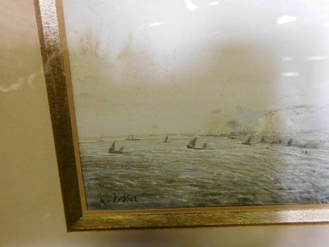 TABLEAU MARINE SIGNE G VISSER AQUARELLE DU XIX ème SIECLE N° 1