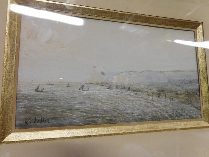 TABLEAU MARINE SIGNE G VISSER AQUARELLE DU XIX ème SIECLE N° 1