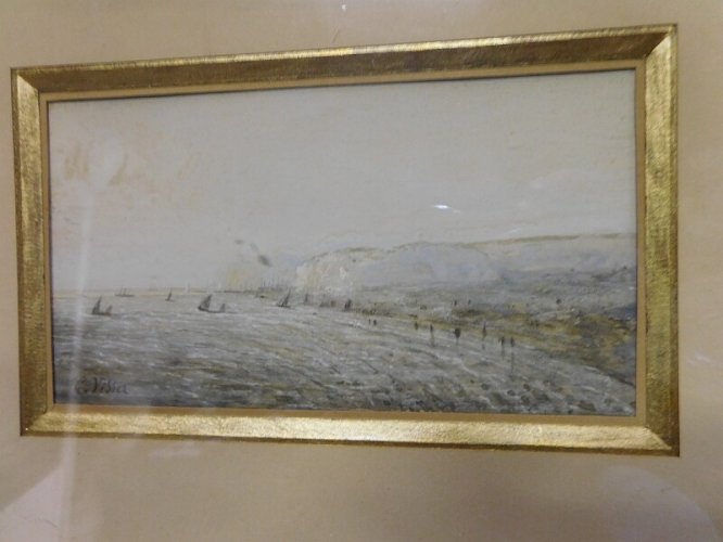TABLEAU MARINE SIGNE G VISSER AQUARELLE DU XIX ème SIECLE N° 1