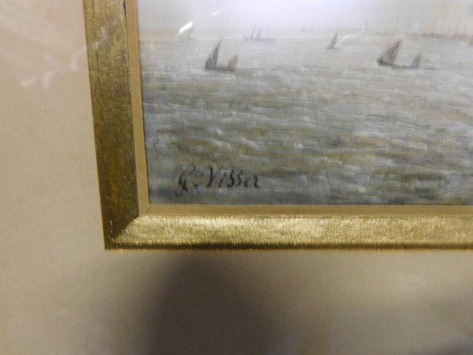 TABLEAU MARINE SIGNE G VISSER AQUARELLE DU XIX ème SIECLE N° 1