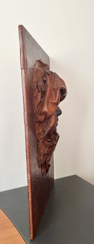 Tableau masque en cuir, véritable maquenne 1989- production artisanale signée