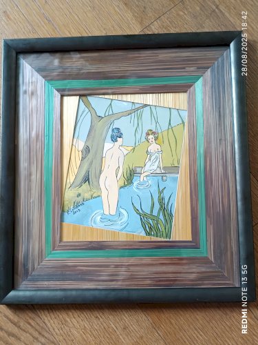 tableau naïf les baigneuses signé Françoise Lombard 2013