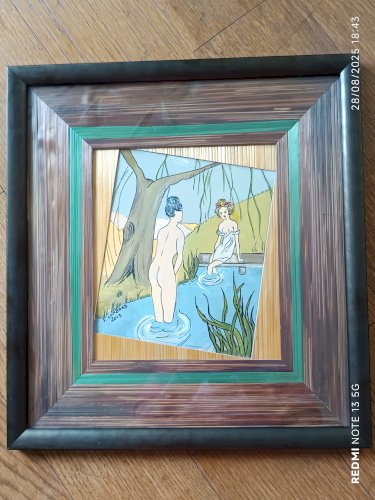 tableau naïf les baigneuses signé Françoise Lombard 2013