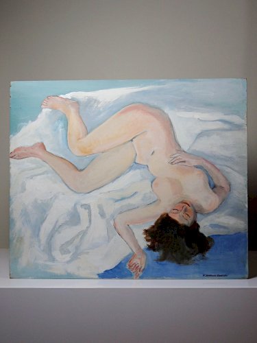 Tableau nu femme endormie, moderne huile panneau vintage