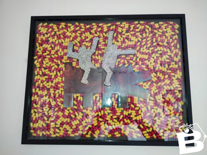 tableau original nommé folie sous controle signé par lartiste PBS en bon etat