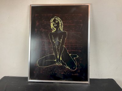 TABLEAU PANNEAU  IMPRIMÉ VINTAGE NUE FÉMININ ÉROTIQUE SIGNE ATL .MUNAHUANQUI .