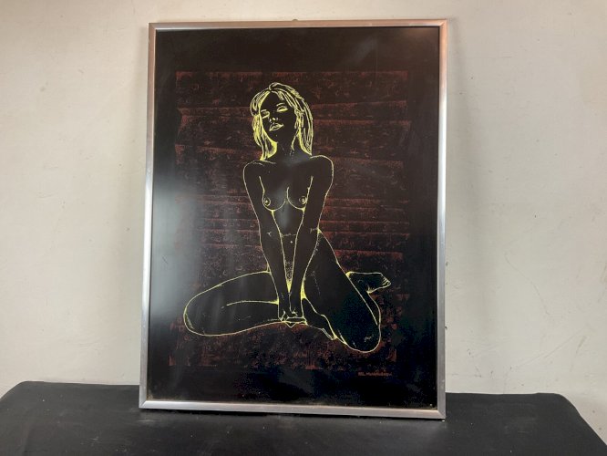 TABLEAU PANNEAU  IMPRIMÉ VINTAGE NUE FÉMININ ÉROTIQUE SIGNE ATL .MUNAHUANQUI .