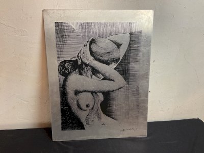 VINTAGE PRINTED PANEL TABLE FEMALE NUDITY EROTIC SIGN.