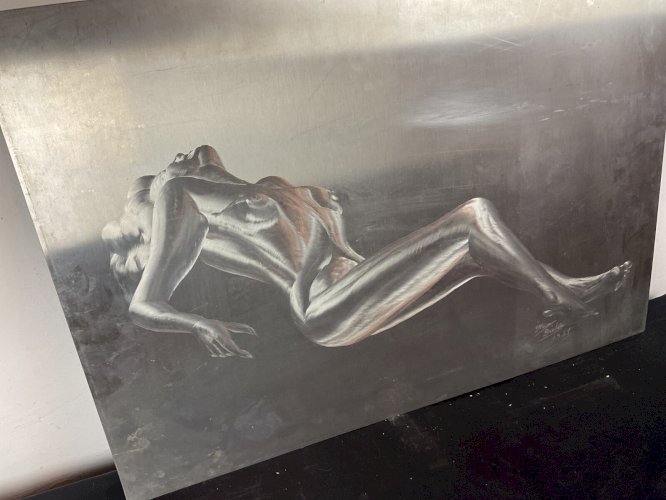 TABLEAU PANNEAU  IMPRIMÉ VINTAGE NUE FÉMININ ÉROTIQUE SIGNE .