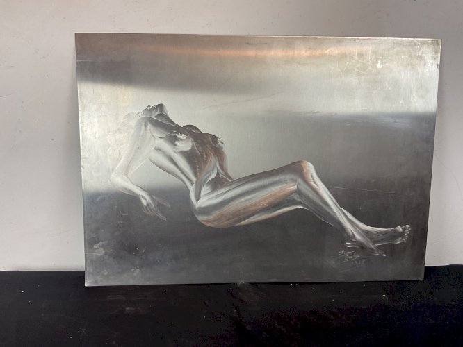 TABLEAU PANNEAU  IMPRIMÉ VINTAGE NUE FÉMININ ÉROTIQUE SIGNE .