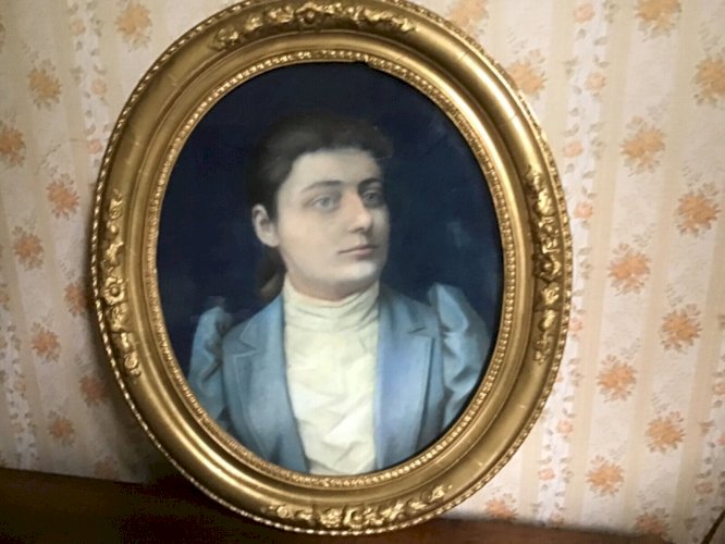 Tableau Pastel dans cadre bois doré ancien "Portrait de femme" 19eme  peinture
