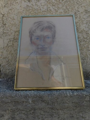 TABLEAU PASTEL SUR PAPIER PORTRAIT SIGNE CAROLINE HARDIMAN JARDEL 97