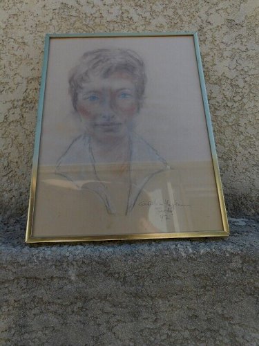 TABLEAU PASTEL SUR PAPIER PORTRAIT SIGNE CAROLINE HARDIMAN JARDEL 97