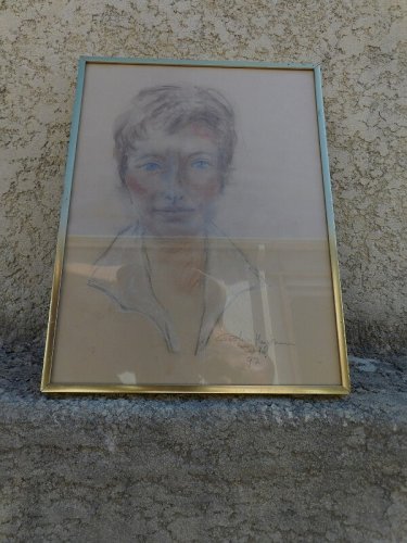 TABLEAU PASTEL SUR PAPIER PORTRAIT SIGNE CAROLINE HARDIMAN JARDEL 97