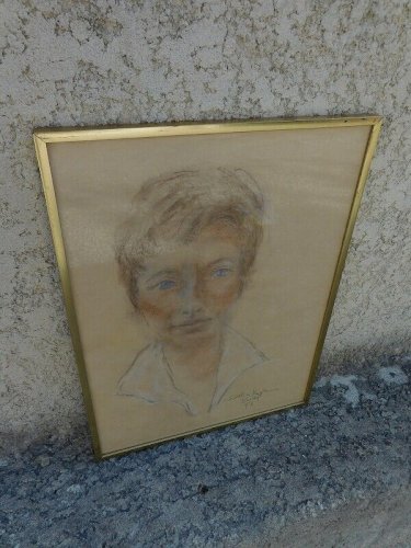 TABLEAU PASTEL SUR PAPIER PORTRAIT SIGNE CAROLINE HARDIMAN JARDEL 97