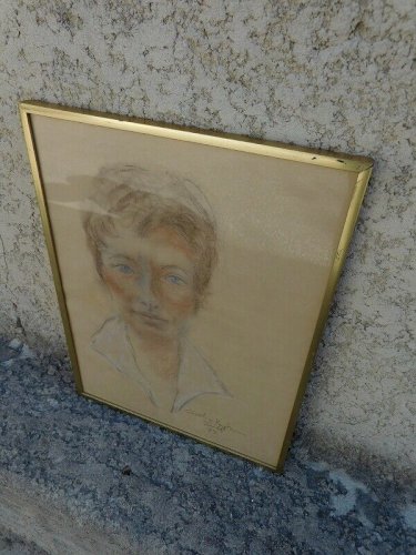 TABLEAU PASTEL SUR PAPIER PORTRAIT SIGNE CAROLINE HARDIMAN JARDEL 97