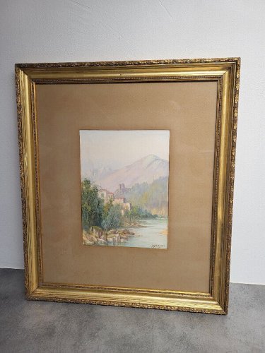 TABLEAU PEINTURE AQUARELLE CADRE DORE SIGNE BRINGUER