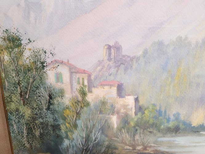 TABLEAU PEINTURE AQUARELLE CADRE DORE SIGNE BRINGUER