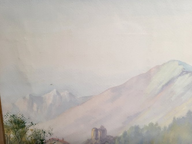 TABLEAU PEINTURE AQUARELLE CADRE DORE SIGNE BRINGUER