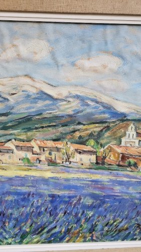 TABLEAU PEINTURE AQUARELLE CHAMP DE LAVANDE GILBERT BLANC