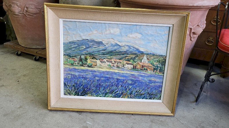 TABLEAU PEINTURE AQUARELLE CHAMP DE LAVANDE GILBERT BLANC