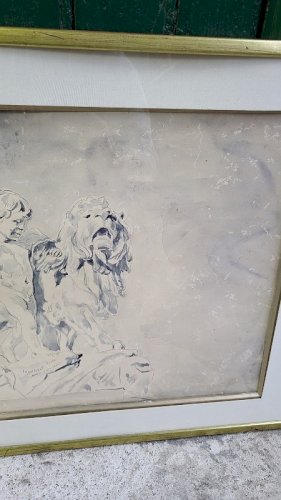 TABLEAU PEINTURE AQUARELLE INJALBERT SCULPTEUR