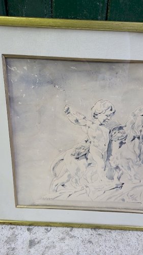 TABLEAU PEINTURE AQUARELLE INJALBERT SCULPTEUR