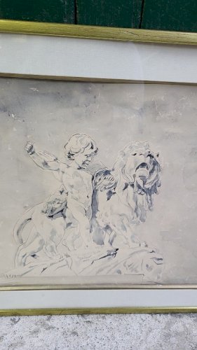 TABLEAU PEINTURE AQUARELLE INJALBERT SCULPTEUR