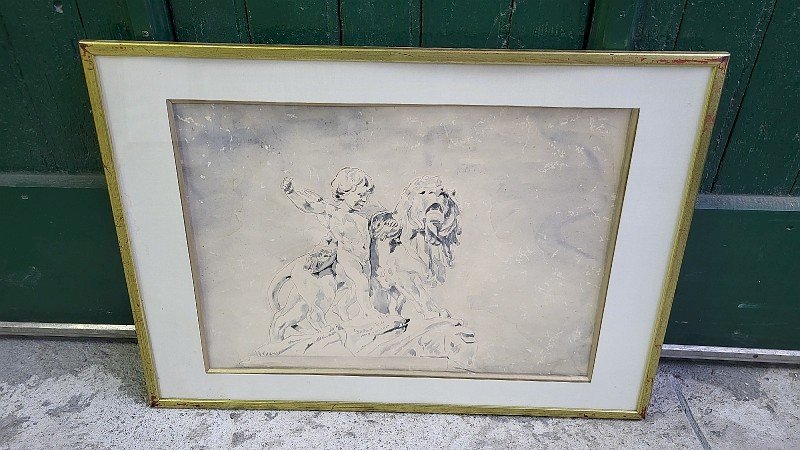 TABLEAU PEINTURE AQUARELLE INJALBERT SCULPTEUR