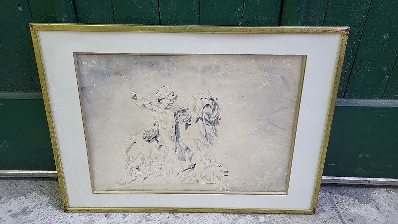 TABLEAU PEINTURE AQUARELLE INJALBERT SCULPTEUR