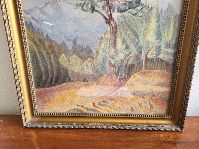 TABLEAU PEINTURE AQUARELLE PAYSAGE SIGNE SIMONIN A F 1927