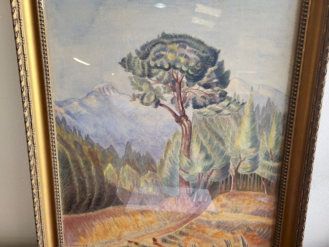 TABLEAU PEINTURE AQUARELLE PAYSAGE SIGNE SIMONIN A F 1927