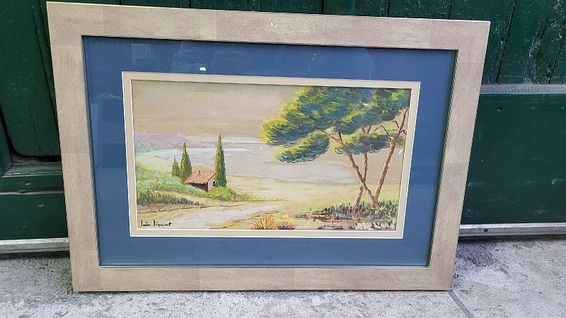 TABLEAU PEINTURE AQUARELLE SIGNATURE A DECHIFFRER LOUIS...