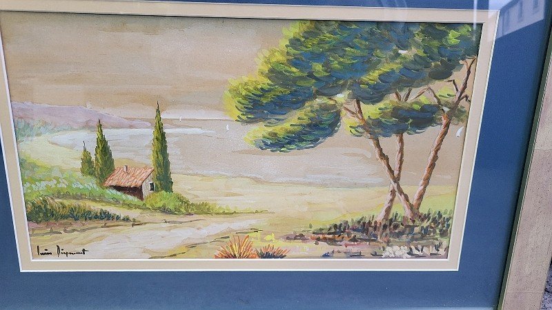 TABLEAU PEINTURE AQUARELLE SIGNATURE A DECHIFFRER LOUIS...